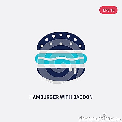 Two color hamburger with bacoon vector icon from food concept. isolated blue hamburger with bacoon vector sign symbol can be use Vector Illustration