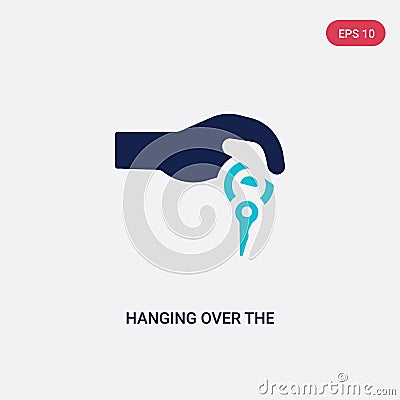 Two color hanging over the key vector icon from gestures concept. isolated blue hanging over the key vector sign symbol can be use Vector Illustration