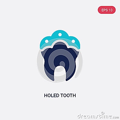 Two color holed tooth vector icon from dentist concept. isolated blue holed tooth vector sign symbol can be use for web, mobile Vector Illustration