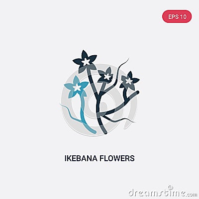 Two color ikebana flowers vector icon from nature concept. isolated blue ikebana flowers vector sign symbol can be use for web, Vector Illustration