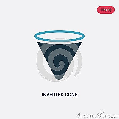 Two color inverted cone vector icon from shapes concept. isolated blue inverted cone vector sign symbol can be use for web, mobile Vector Illustration