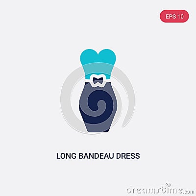 Two color long bandeau dress vector icon from clothes concept. isolated blue long bandeau dress vector sign symbol can be use for Vector Illustration