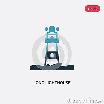 Two color long lighthouse vector icon from nautical concept. isolated blue long lighthouse vector sign symbol can be use for web, Vector Illustration