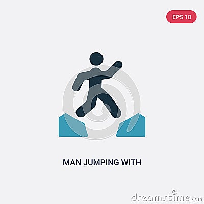 Two color man jumping with opened legs vector icon from sports concept. isolated blue man jumping with opened legs vector sign Vector Illustration