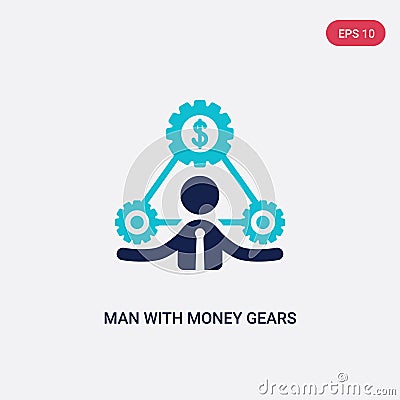 Two color man with money gears vector icon from business concept. isolated blue man with money gears vector sign symbol can be use Vector Illustration