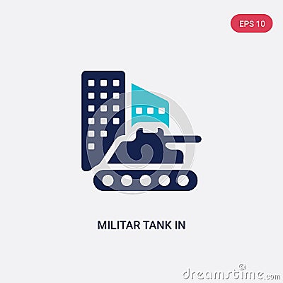 Two color militar tank in city street vector icon from army concept. isolated blue militar tank in city street vector sign symbol Vector Illustration