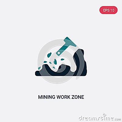 Two color mining work zone vector icon from maps and flags concept. isolated blue mining work zone vector sign symbol can be use Vector Illustration