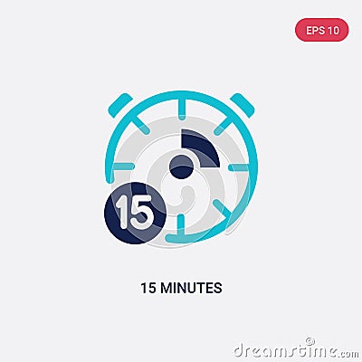 Two color 15 minutes vector icon from general concept. isolated blue 15 minutes vector sign symbol can be use for web, mobile and Vector Illustration
