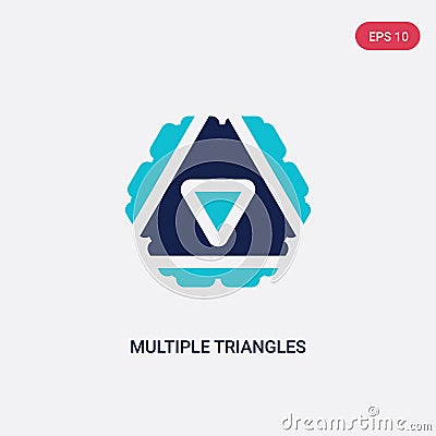 Two color multiple triangles inside hexagon vector icon from geometry concept. isolated blue multiple triangles inside hexagon Vector Illustration