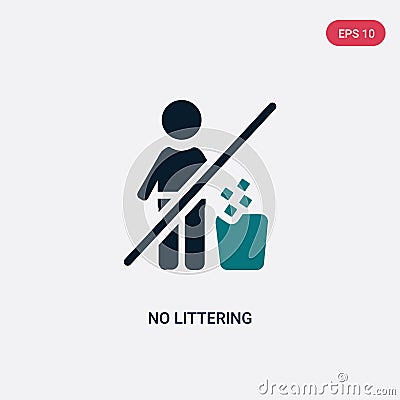 Two color no littering vector icon from maps and flags concept. isolated blue no littering vector sign symbol can be use for web, Vector Illustration