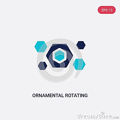 Two color ornamental rotating polygonal vector icon from geometry concept. isolated blue ornamental rotating polygonal vector sign Vector Illustration