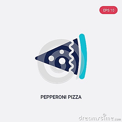Two color pepperoni pizza slice vector icon from bistro and restaurant concept. isolated blue pepperoni pizza slice vector sign Vector Illustration