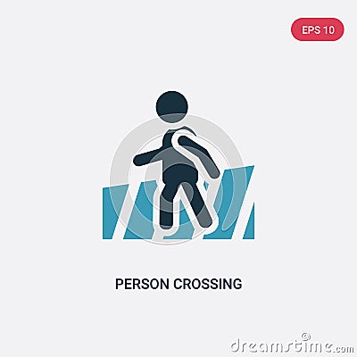 Two color person crossing street on crosswalk vector icon from people concept. isolated blue person crossing street on crosswalk Vector Illustration