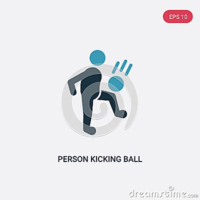Two color person kicking ball with the knee vector icon from sports concept. isolated blue person kicking ball with the knee Vector Illustration