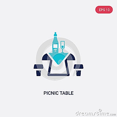 Two color picnic table vector icon from drinks concept. isolated blue picnic table vector sign symbol can be use for web, mobile Vector Illustration
