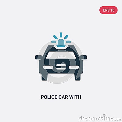 Two color police car with light vector icon from mechanicons concept. isolated blue police car with light vector sign symbol can Vector Illustration