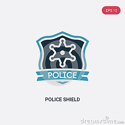 Two color police shield vector icon from security concept. isolated blue police shield vector sign symbol can be use for web, Vector Illustration