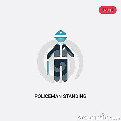 Two color policeman standing up vector icon from people concept. isolated blue policeman standing up vector sign symbol can be use Vector Illustration