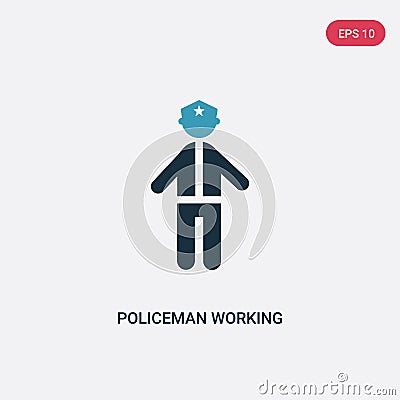 Two color policeman working vector icon from people concept. isolated blue policeman working vector sign symbol can be use for web Vector Illustration