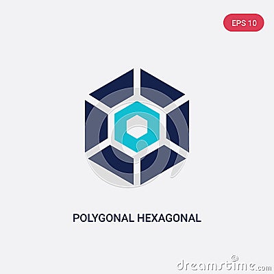 Two color polygonal hexagonal vector icon from geometry concept. isolated blue polygonal hexagonal vector sign symbol can be use Vector Illustration