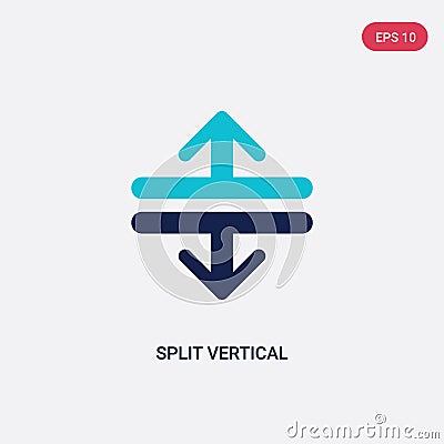 Two color split vertical vector icon from arrows concept. isolated blue split vertical vector sign symbol can be use for web, Vector Illustration