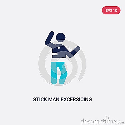 Two color stick man excersicing vector icon from behavior concept. isolated blue stick man excersicing vector sign symbol can be Vector Illustration