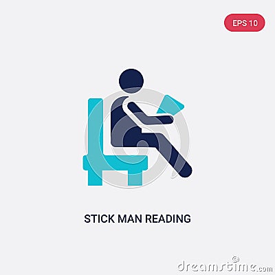 Two color stick man reading vector icon from behavior concept. isolated blue stick man reading vector sign symbol can be use for Vector Illustration