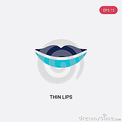 Two color thin lips vector icon from human body parts concept. blue thin lips vector sign symbol can be use for web, Vector Illustration