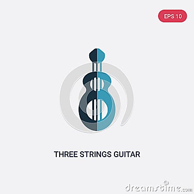 Two color three strings guitar vector icon from music concept. isolated blue three strings guitar vector sign symbol can be use Vector Illustration