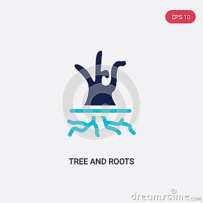 Two color tree and roots vector icon from ecology concept. isolated blue tree and roots vector sign symbol can be use for web, Vector Illustration