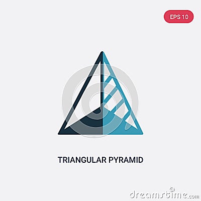 Two color triangular pyramid volumetrical shape vector icon from shapes concept. isolated blue triangular pyramid volumetrical Vector Illustration