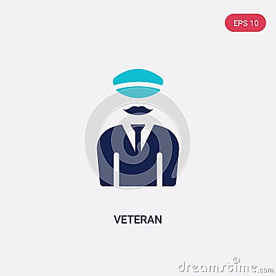Two color veteran vector icon from army and war concept. isolated blue veteran vector sign symbol can be use for web, mobile and Vector Illustration