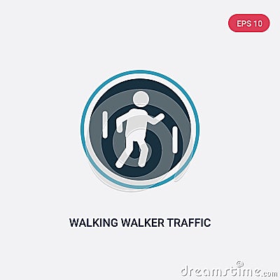 Two color walking walker traffic vector icon from signs concept. isolated blue walking walker traffic vector sign symbol can be Vector Illustration