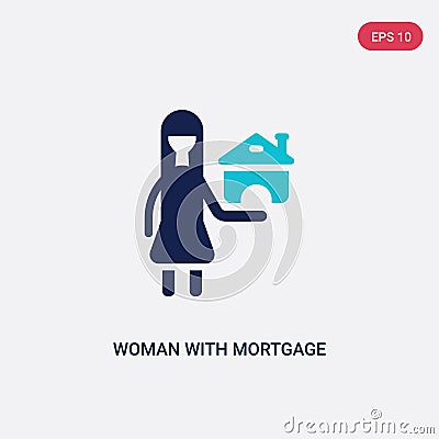 Two color woman with mortgage vector icon from commerce concept. isolated blue woman with mortgage vector sign symbol can be use Vector Illustration