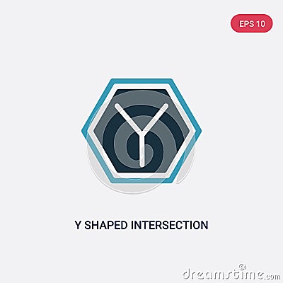 Two color y shaped intersection vector icon from shapes concept. isolated blue y shaped intersection vector sign symbol can be use Vector Illustration