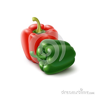 Two Colored Green, Red Bulgarian Bell Peppers Vector Illustration