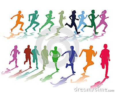 Two colorful groups of runners Vector Illustration