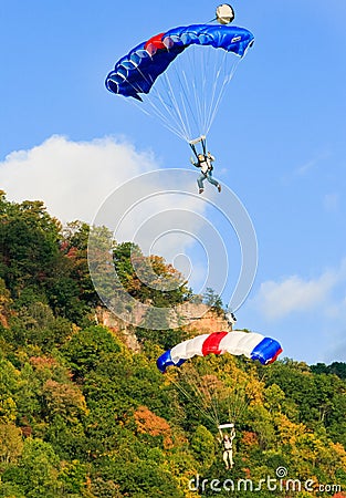 Two Colorful Skydiving Base Jumpers Editorial Stock Photo
