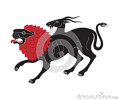 Chimera ancient greek style tribal design Cartoon Illustration