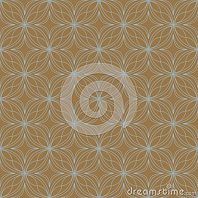 Light blue on brown geometric tile oval and circle scribbly lines seamless repeat pattern background Stock Photo