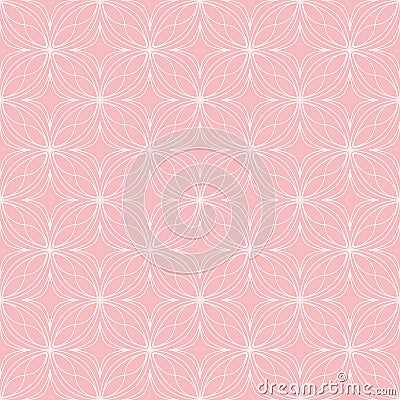White on pink geometric tile oval and circle scribbly lines seamless repeat pattern background Stock Photo