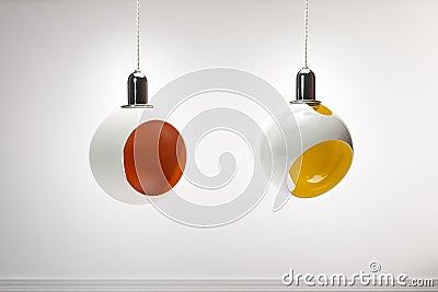 Two colourful modern pendant lights isolated, clipping path include Stock Photo