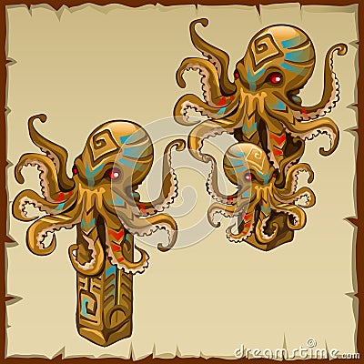 Two columns with octopus and ancient symbols Vector Illustration