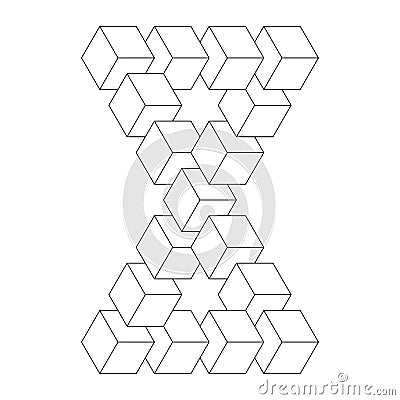 Two connected impossible triangles. 3D cubes arranged as geometric optical illusion. Reutersvard loop. Vector Vector Illustration