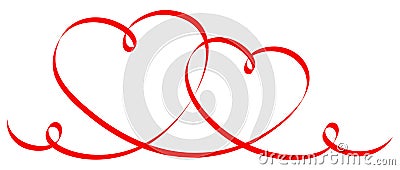 Two Connected Red Calligraphy Hearts Vector Illustration