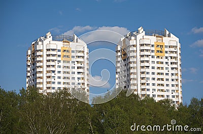 Two constructed multistory residential buildings in ecological place Stock Photo