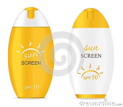 Two containers of sun cream Stock Photo