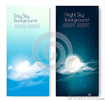 Two contrasting sky banners - Day and Night. Vector Illustration