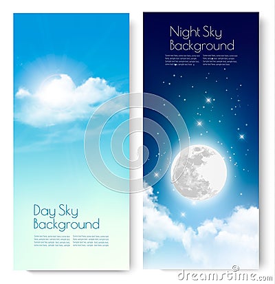 Two contrasting sky banners - Day and Night. Vector Illustration