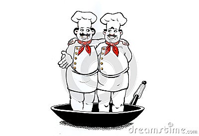 Two Cooks Cartoon Illustration